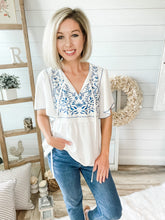 Load image into Gallery viewer, Floral Front Tie Wide Sleeve Babydoll Top