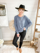 Load image into Gallery viewer, Steel Blue Long Sleeve 3 Button Down Lightweight Sweater