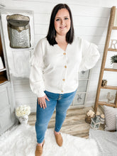 Load image into Gallery viewer, Ivory Fringed Sleeve Buttoned Knit Cardigan