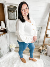 Load image into Gallery viewer, Ivory Fringed Sleeve Buttoned Knit Cardigan