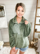 Load image into Gallery viewer, Olive Chest Pocket Sherpa Pullover
