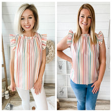 Load image into Gallery viewer, Rainbow Striped Flutter Sleeve Lightweight Tank Top
