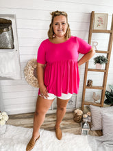 Load image into Gallery viewer, Fuchsia Short Sleeve Babydoll Top