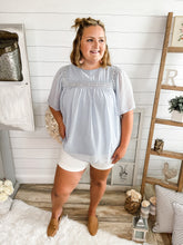 Load image into Gallery viewer, Baby Blue Swiss Dot Babydoll Top