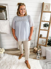 Load image into Gallery viewer, Baby Blue Swiss Dot Babydoll Top