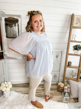 Load image into Gallery viewer, Baby Blue Swiss Dot Babydoll Top