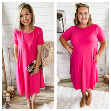 Load image into Gallery viewer, Fuchsia Short Sleeve With Pockets Dress