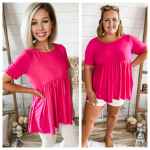Load image into Gallery viewer, Fuchsia Short Sleeve Babydoll Top