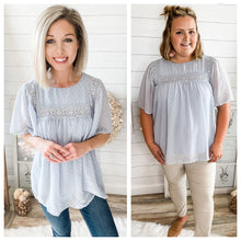 Load image into Gallery viewer, Baby Blue Swiss Dot Babydoll Top