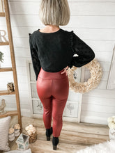 Load image into Gallery viewer, Burgundy High Waisted Zippered Up Faux Leather Leggings