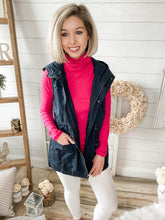 Load image into Gallery viewer, Navy Drawstring Waist Military Hoodie Vest