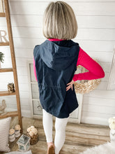 Load image into Gallery viewer, Navy Drawstring Waist Military Hoodie Vest