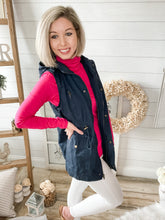 Load image into Gallery viewer, Navy Drawstring Waist Military Hoodie Vest