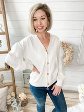 Load image into Gallery viewer, Ivory Fringed Sleeve Buttoned Knit Cardigan