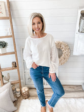 Load image into Gallery viewer, Waffle Knit Lightweight Sweater With Eyelet Bubble Sleeves