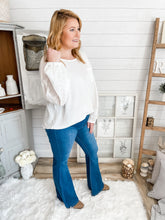 Load image into Gallery viewer, Waffle Knit Lightweight Sweater With Eyelet Bubble Sleeves