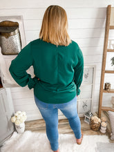 Load image into Gallery viewer, Hunter Green Bubble Sleeve Top