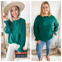 Load image into Gallery viewer, Hunter Green Bubble Sleeve Top
