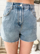 Load image into Gallery viewer, Rhinestone Denim Shorts With Frayed Hem