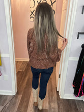 Load image into Gallery viewer, Antique Brown Dark Mauve Floral Print Ruffled Long Sleeve Top (Sizes: S-3XL)
