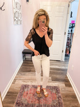 Load image into Gallery viewer, Black Scalloped Lace Short Sleeve Top
