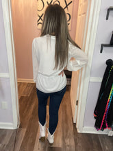 Load image into Gallery viewer, White Surplice Peplum Long Sleeve Top
