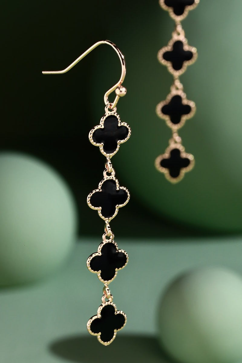 Black Layered Clover Dangle Earrings