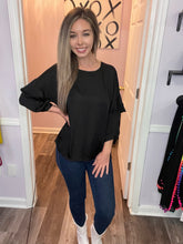 Load image into Gallery viewer, Black Ruffled Long Sleeve Top
