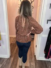 Load image into Gallery viewer, Antique Brown Dark Mauve Floral Print Ruffled Long Sleeve Top (Sizes: S-3XL)
