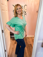 Load image into Gallery viewer, Plus Size Green Ruffled Sleeve Top
