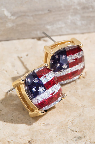 Gold Colored American Flag Stud Earrings