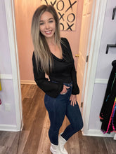 Load image into Gallery viewer, Black Sheer Long Sleeve Cowl Neck Bodysuit
