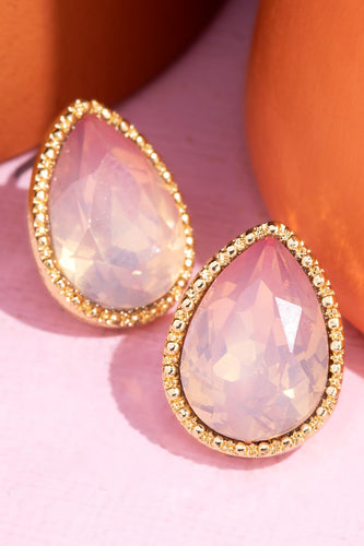 Teardrop Opal Pink Stud Earrings