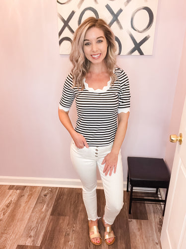 Black & White Striped Scalloped Top