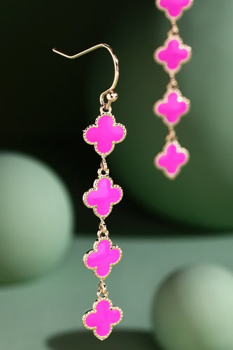Fuchsia Layered Clover Dangle Earrings