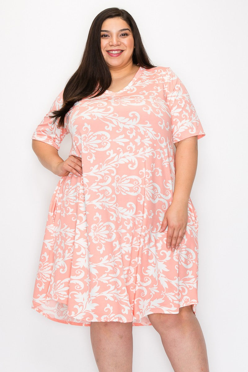 strapless open back dress (Sizes: 3XL-5XL) Plus Size Light Pink Paisley Print Dress with Pockets 5XL
