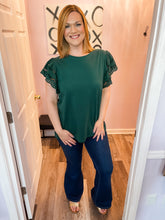 Load image into Gallery viewer, Plus Size Green Eyelet Flutter Top
