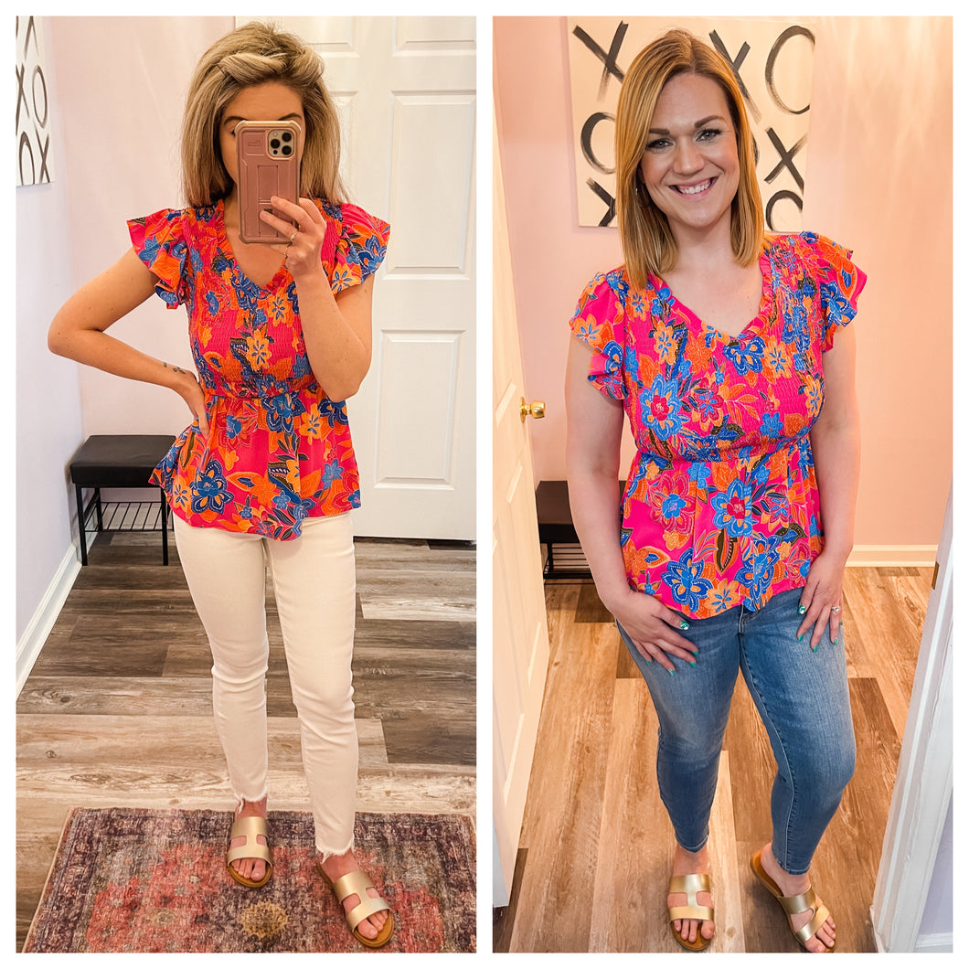 Leopard Side Slit Short Sleeve Top