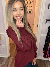 Load image into Gallery viewer, Garnet Ruffled Shoulders With Smocked Wrists Long Sleeve Top
