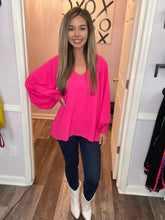 Load image into Gallery viewer, Fuchsia V Neck Lace Wrists Long Sleeve Top
