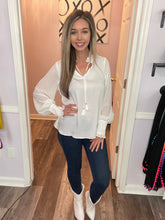 Load image into Gallery viewer, White Tassel Sheer Long Sleeve Top
