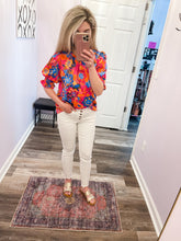 Load image into Gallery viewer, Multi Colored Floral Smocked Sleeve Top
