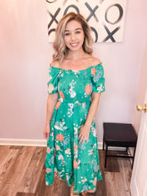 Load image into Gallery viewer, Green Floral Smocked Upper Half Dress
