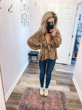 Load image into Gallery viewer, Leopard Print Stretchy Waist Band Smocked Wrists Long Sleeve Top (Sizes: S-3XL)

