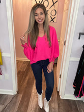 Load image into Gallery viewer, Fuchsia V Neck Lace Wrists Long Sleeve Top
