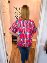 Load image into Gallery viewer, Multi Colored Abstract V Neck Buttoned Top
