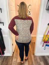 Load image into Gallery viewer, Plus Size Garnet &amp; Leopard Long Sleeve Top
