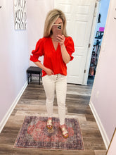 Load image into Gallery viewer, Red Half Smocked Sleeve Top

