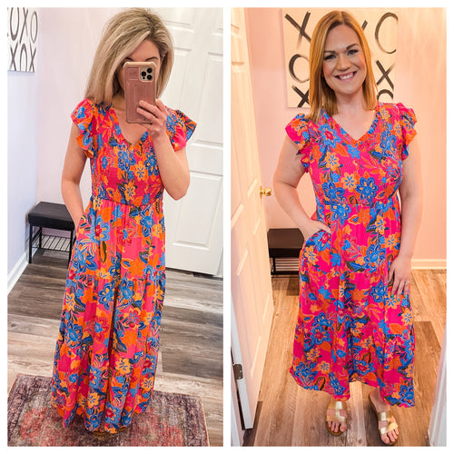 Floral Smocked Maxi Dress (Sizes: S-3XL)
