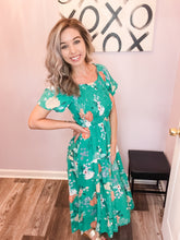 Load image into Gallery viewer, Green Floral Smocked Upper Half Dress

